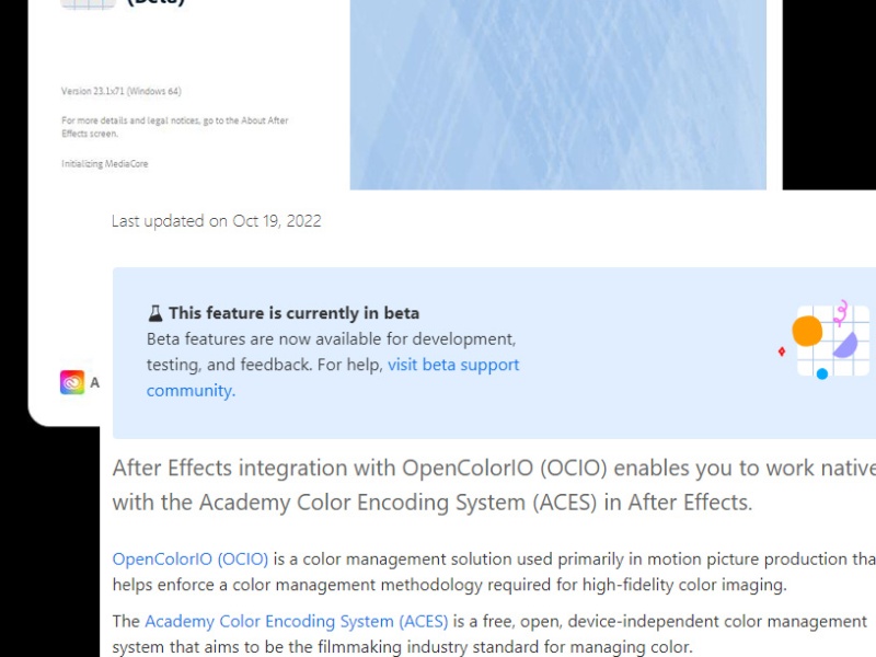 After Effects Beta(23.1)原生支援OCIO，引入ACES色彩管理